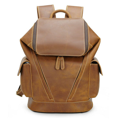 soft leather backpack, coffee, full grain leather, rutford