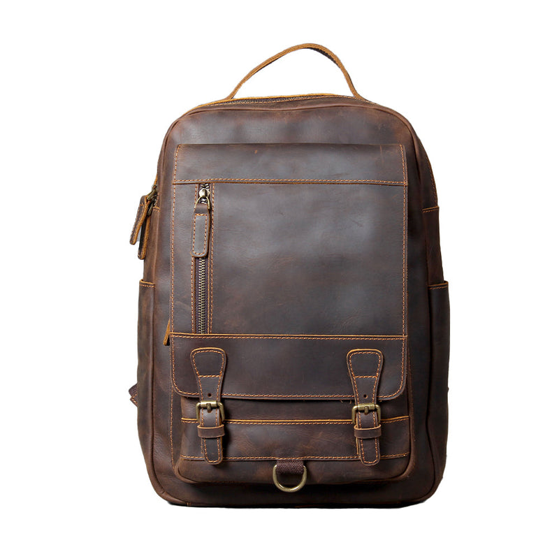 tan leather backpack, brown, full grain leather, carea