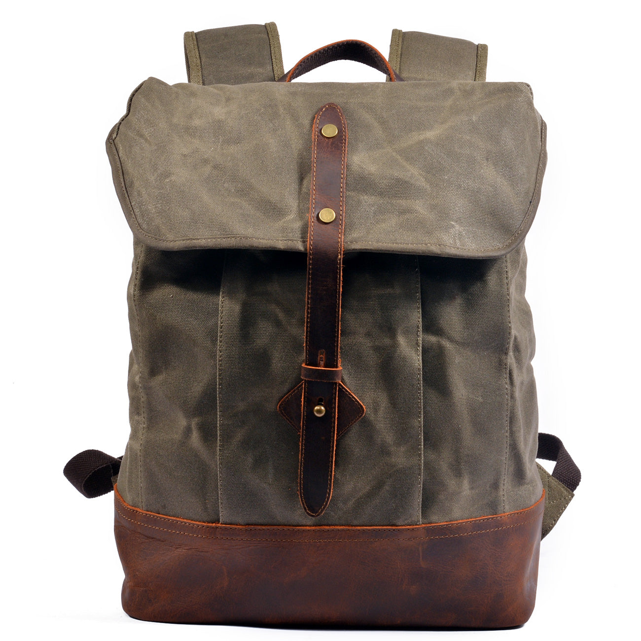 Waxed canvas backpack, army green, water-resistant