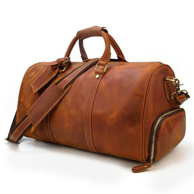 vintage brown leather duffle bag