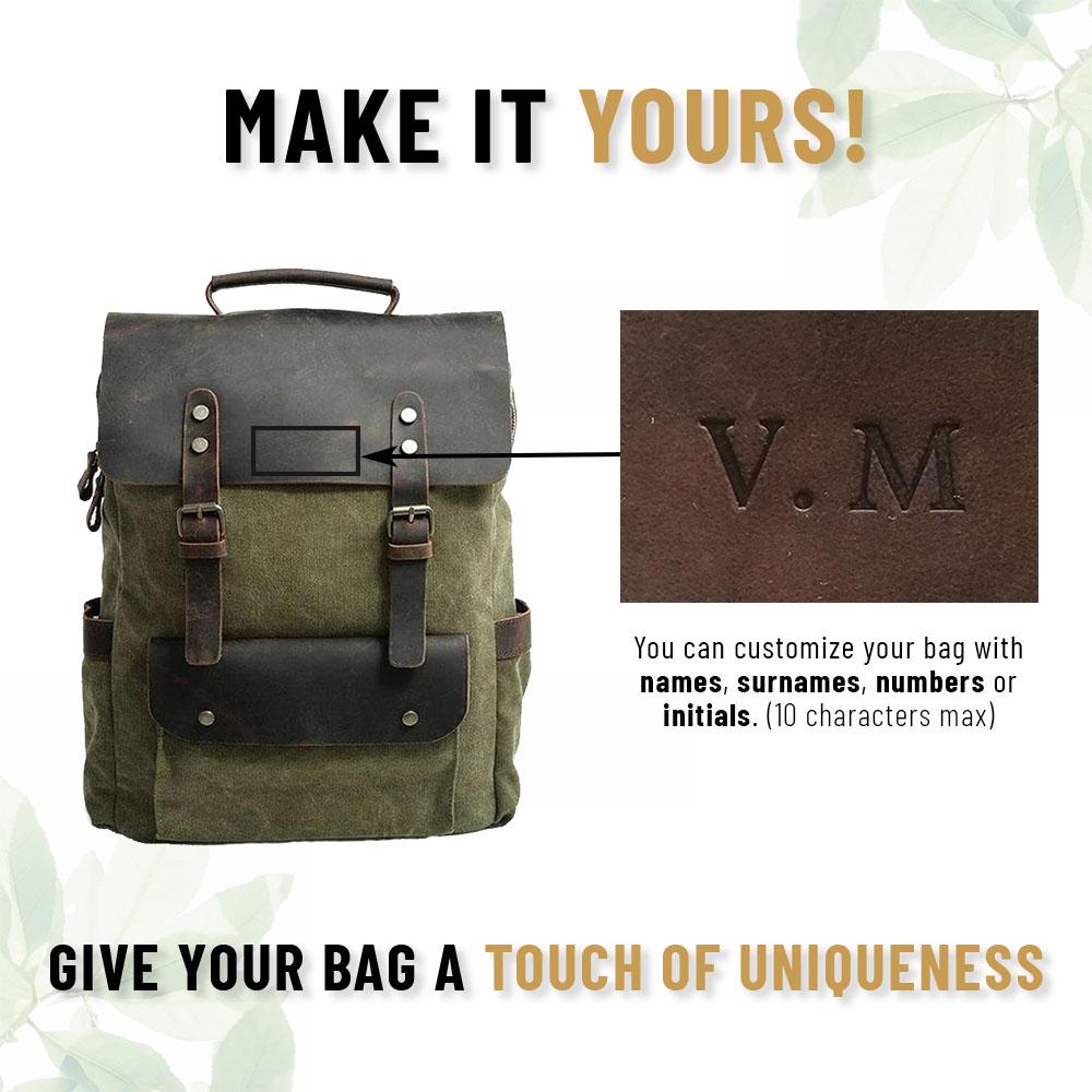 VAKT. Knapsack / BEIGE×GREEN KAUKKO Vintage Casual Canvas and Leather Rucksack Retro