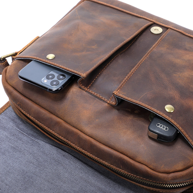 vintage leather messenger bag