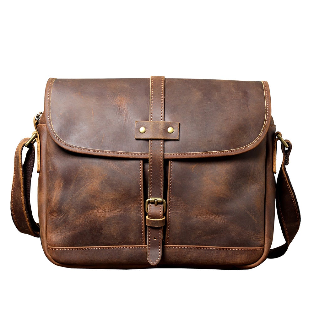 vintage leather messenger bag, brown, vintage pull up leather, Erika
