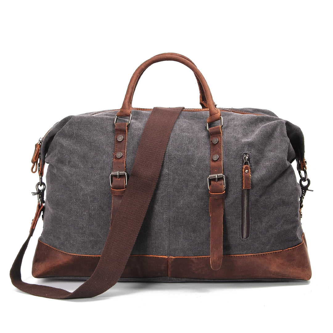 Vintage Travel Bag - Light Green - 40L - Noble & Sturdy Cotton Canvas - Full Grain Leather Details - Carry On - 1.8kg - Unisex