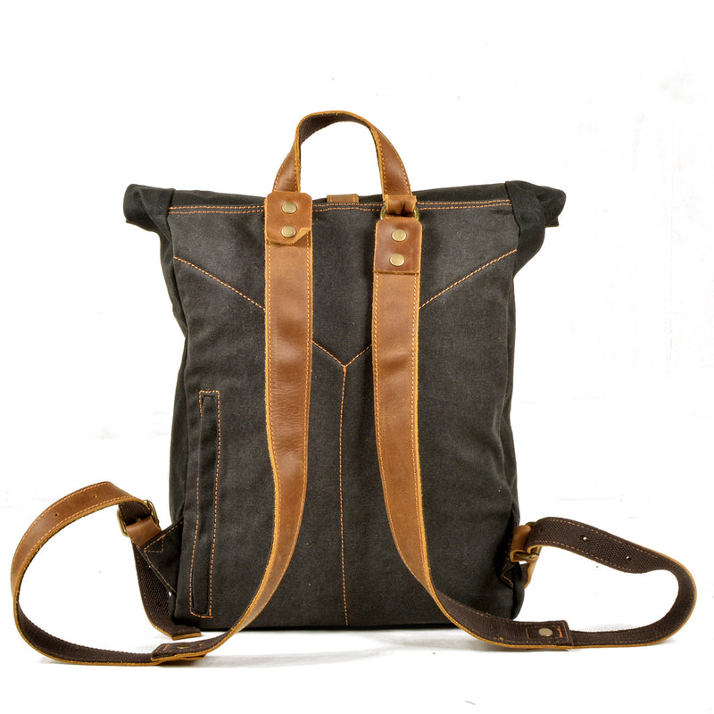 waxed canvas and leather backpack