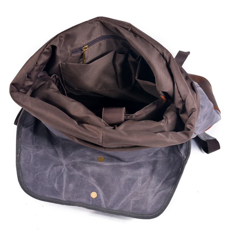 waxed canvas and leather backpack