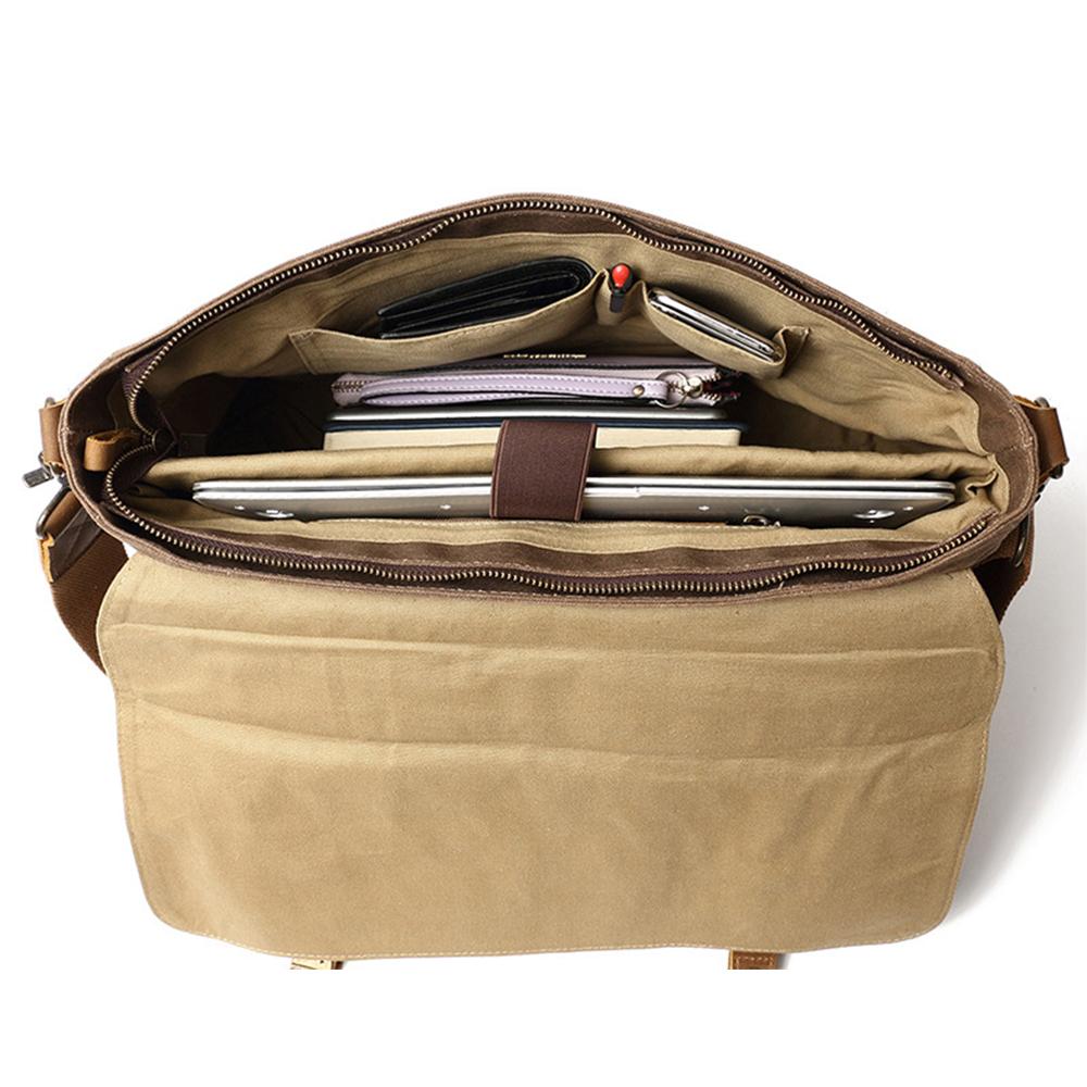 Waxed Canvas Messenger Bag - Vintage Shoulder Bag