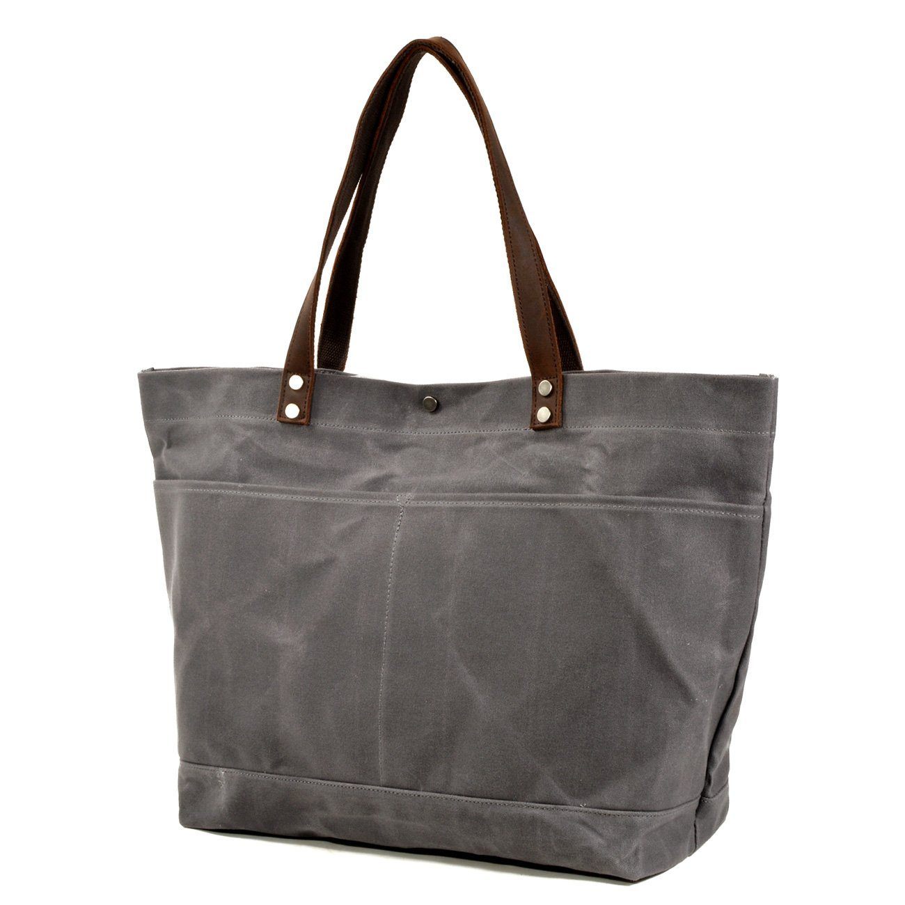 Waxed tote bag with short leather handle, extra thick leather