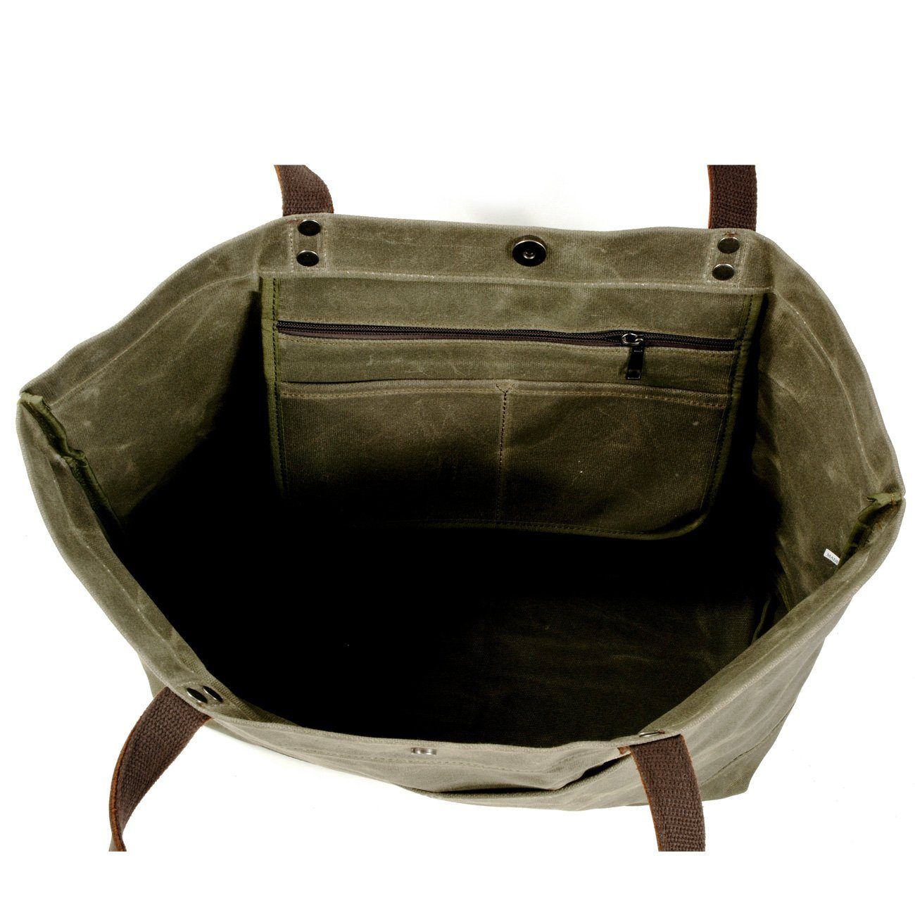 waxed canvas tote with leather handles