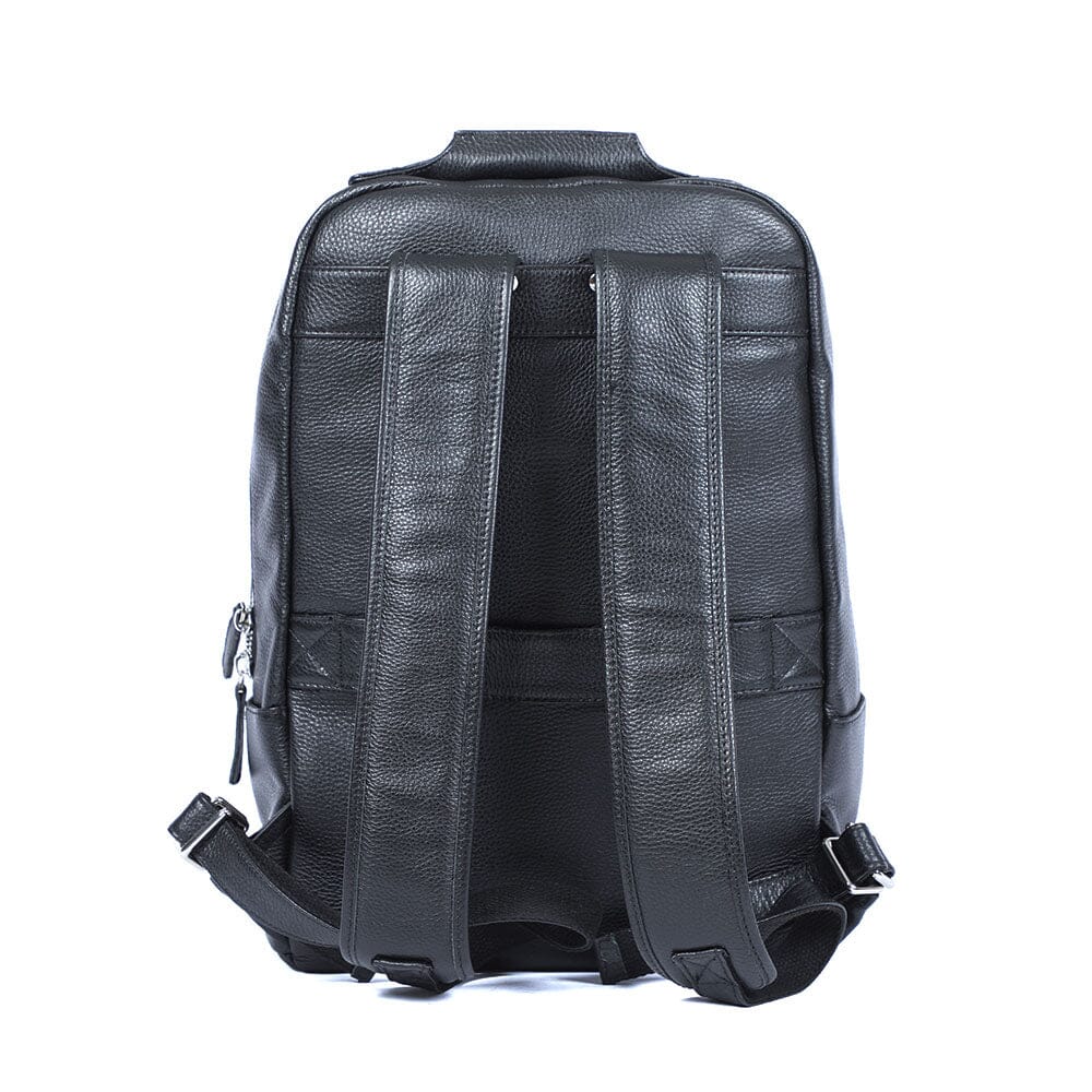 dimensions of gap leather dome backpack Black Leather Bookbag - Pebble Leather - 16L - 15" Laptop Pocket - Luggage Sleeve - Secret Pocket - Unisex