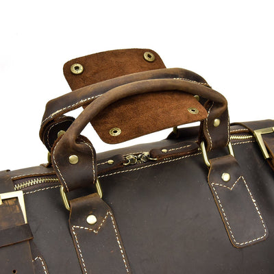 womens brown leather duffle bag
